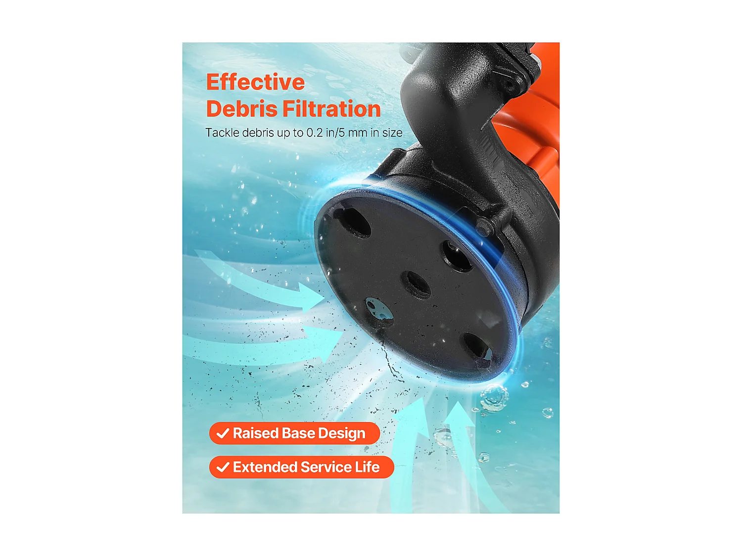 Pompe Submersible Eaux Usées SucceBuy, 550 W, Pompe de Puisard en Fonte 18000 L/h, avec Hauteur de Refoulement Maximale 10 m, pour Piscines, Étangs, Sous-sols