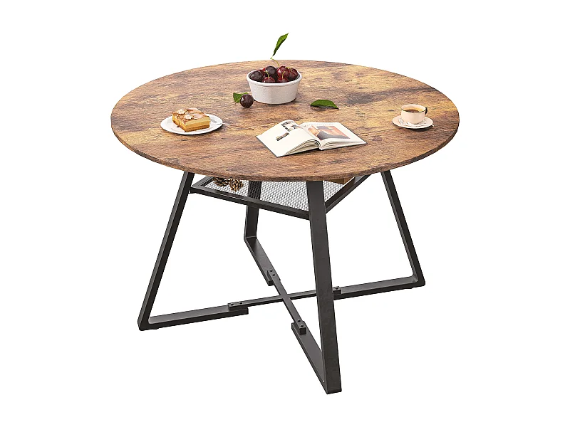 Table de Salle à Manger Ronde 120 cm,Table de Cuisine pour 4 à 6 Personnes,Surface en Bois et Base en Métal,pour Cuisine et Salon,Marron et Noir