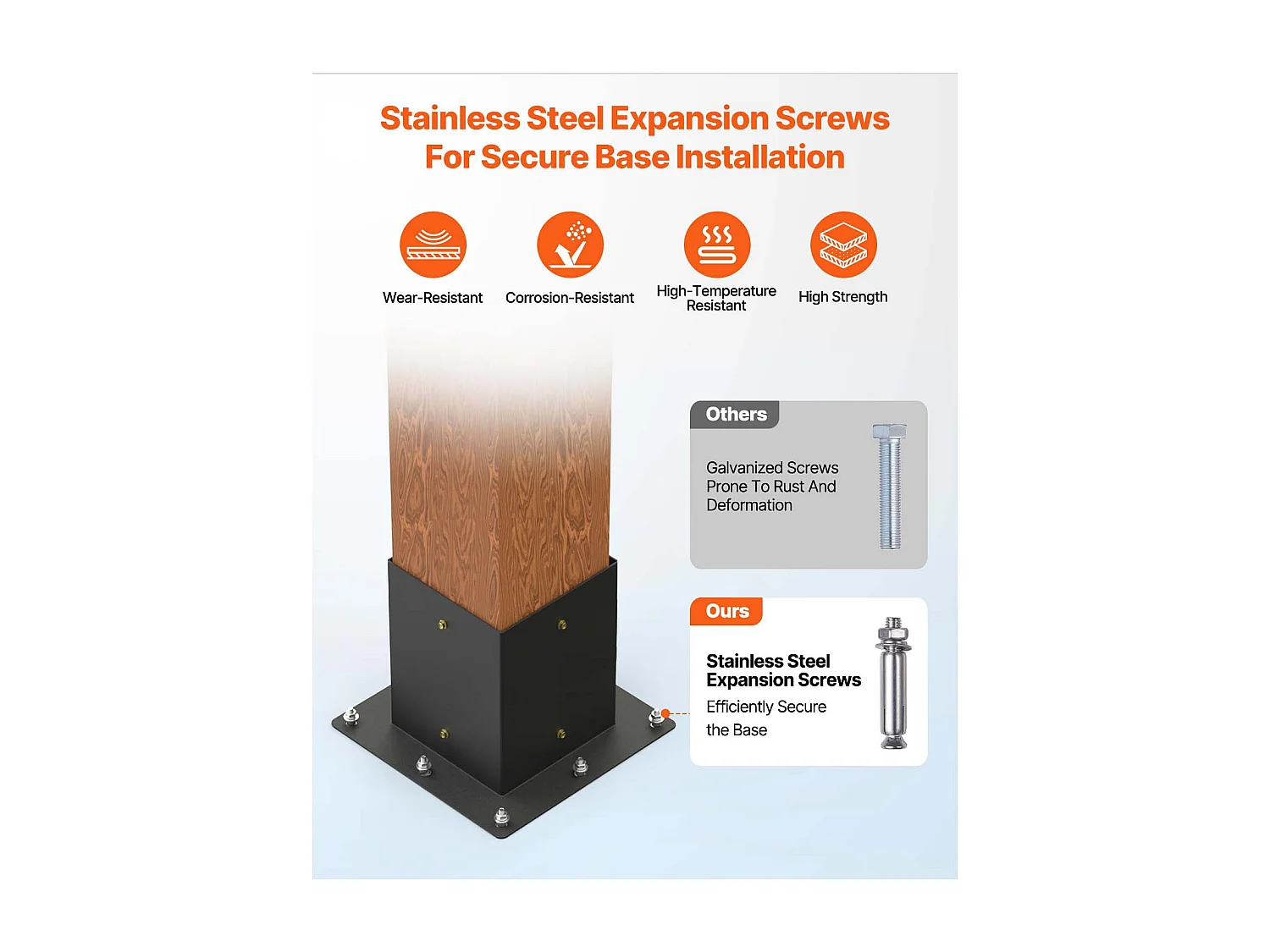 Pergola Steunset SucceBuy, Set van 4, Houten Paalsteun 9.2x9.2 cm, 2 4-Weg Hoeksteunen, 2 Paalvoeten, Koolstofstaal