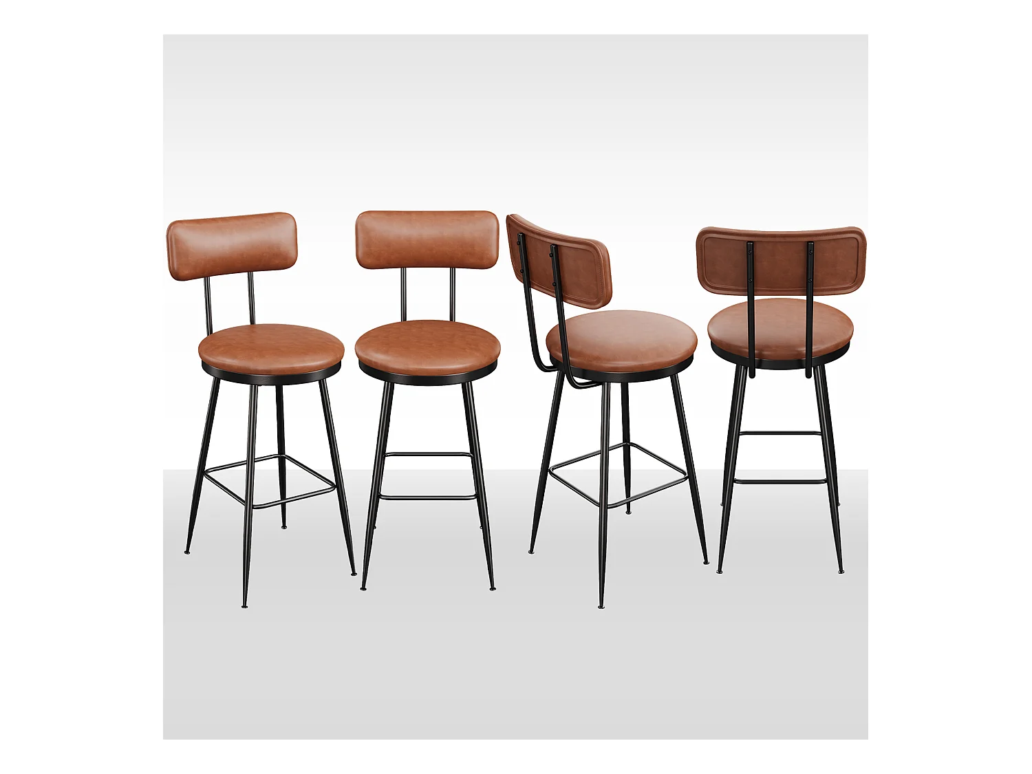 Tabouret de Bar, Lot de 4, Chaise Haute Cuisine,Chaise de Bar avec Repose-Pieds et Dossier,pour Salle à Manger, Cuisine, Simili Cuir,brun