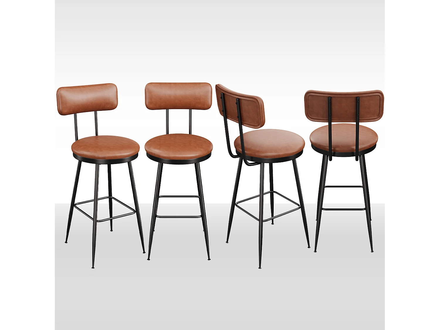 Tabouret de Bar, Lot de 4, Chaise Haute Cuisine,Chaise de Bar avec Repose-Pieds et Dossier,pour Salle à Manger, Cuisine, Simili Cuir,brun