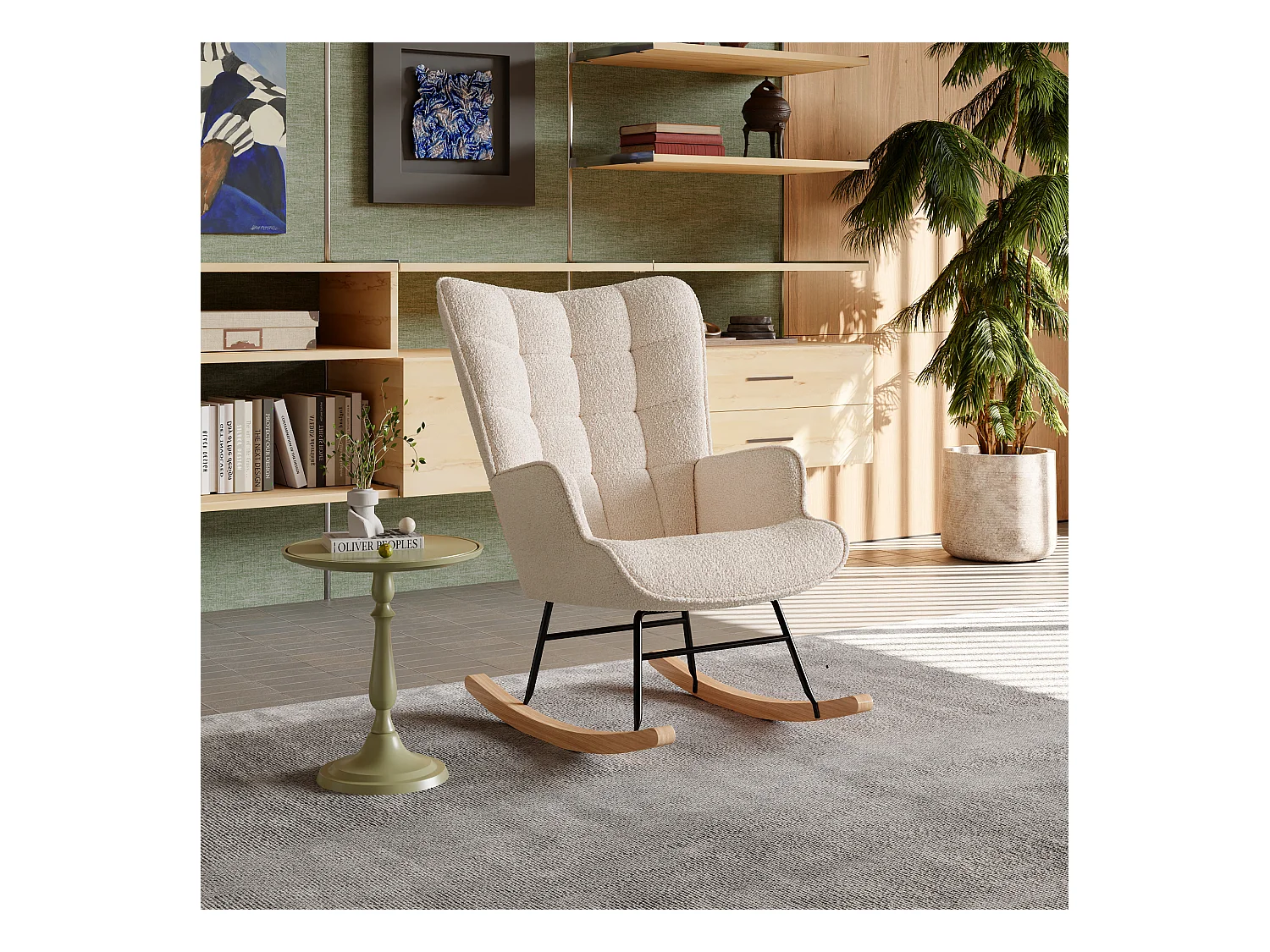 Fauteuil à Bascule, Rocking chair, Allaitement Bébé, Chaise à Bascule en tissu teddy, Pieds en Métal et en Bois Massif, Scandinave