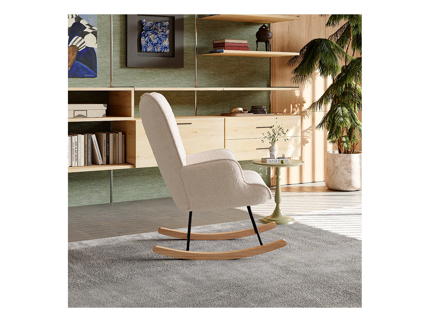 Fauteuil à Bascule, Rocking chair, Allaitement Bébé, Chaise à Bascule en tissu teddy, Pieds en Métal et en Bois Massif, Scandinave