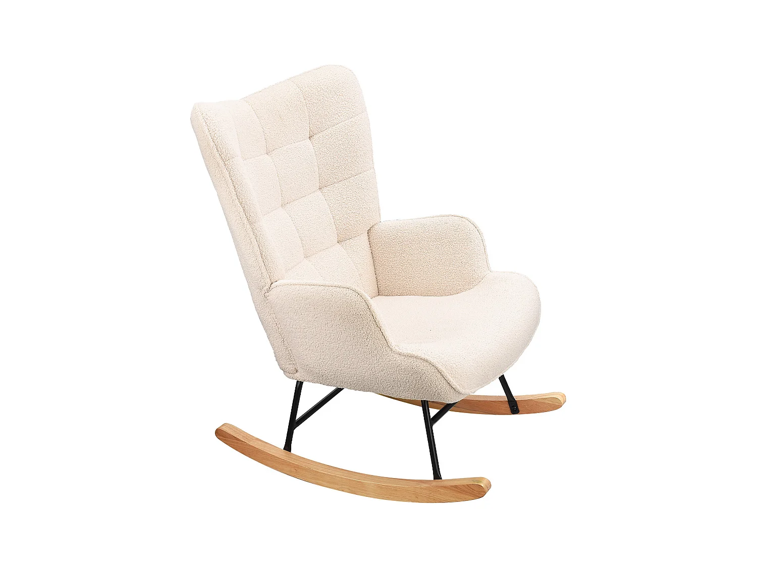 Fauteuil à Bascule, Rocking chair, Allaitement Bébé, Chaise à Bascule en tissu teddy, Pieds en Métal et en Bois Massif, Scandinave