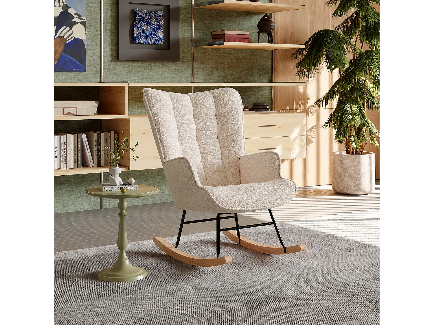 Fauteuil à Bascule, Rocking chair, Allaitement Bébé, Chaise à Bascule en tissu teddy, Pieds en Métal et en Bois Massif, Scandinave