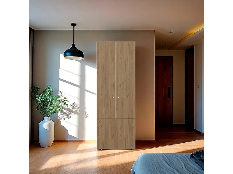 TUHOME  Armario alto de 3 puertas con 4 estantes Tolleso, armario independiente para dormitorio o recibidor, roble natural