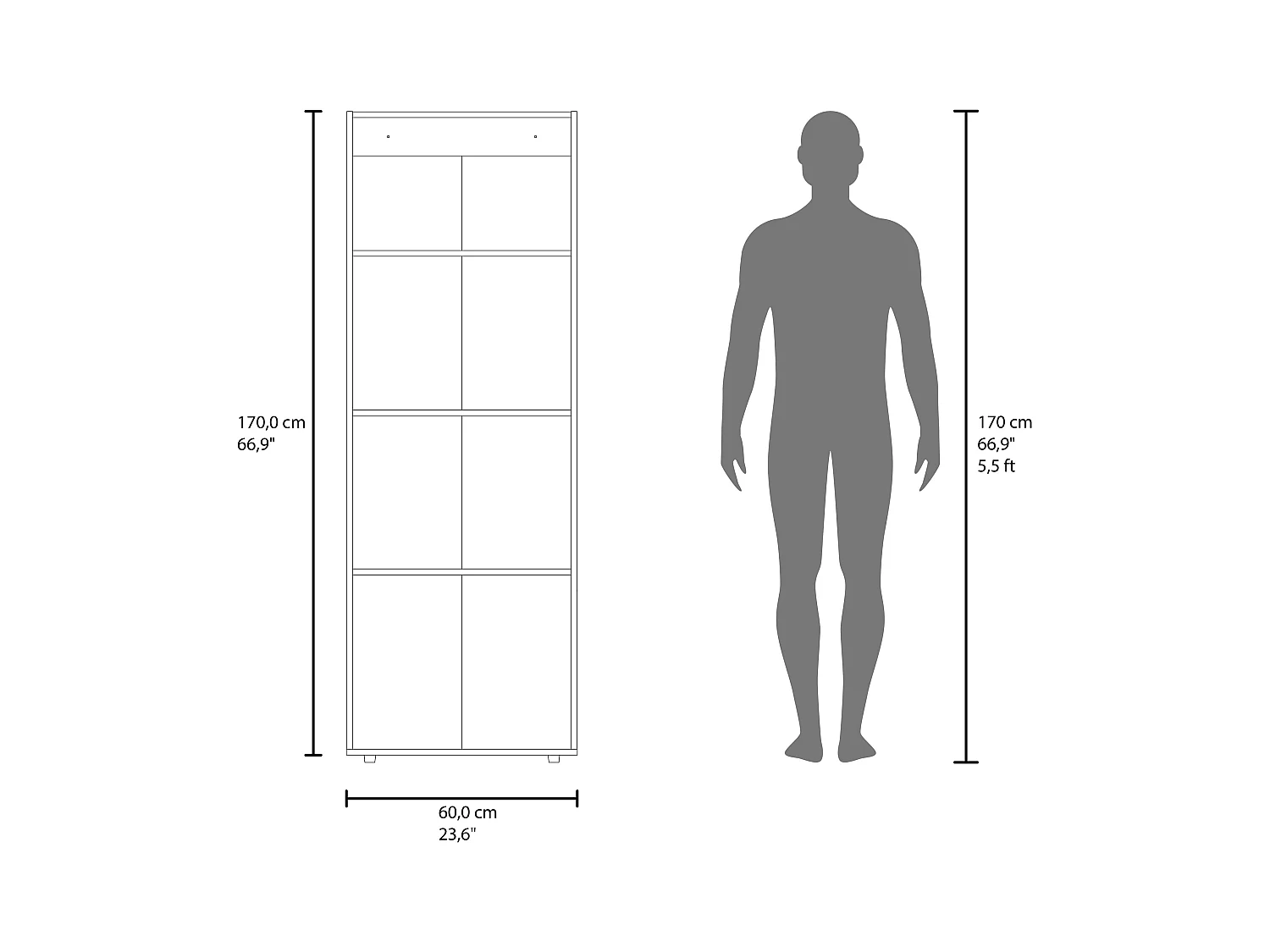 TUHOME  Armario alto de 3 puertas con 4 estantes Tolleso, armario independiente para dormitorio o recibidor, roble natural