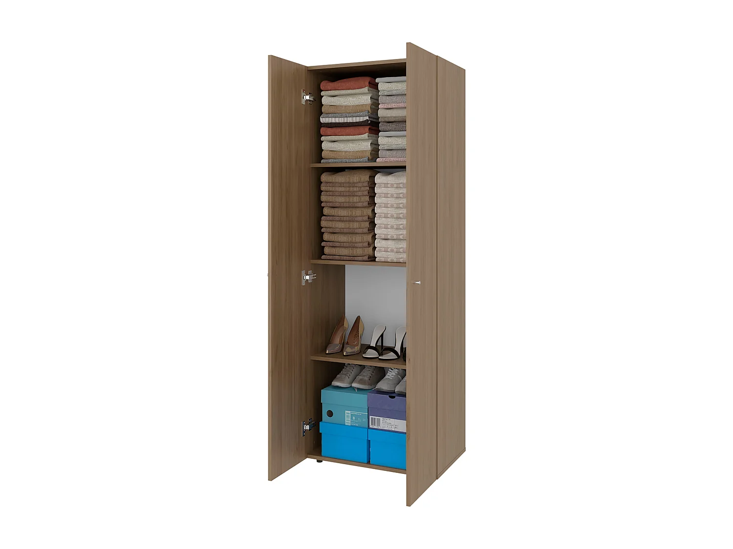 TUHOME Armario alto de 2 puertas World, 4 estantes, almacenamiento vertical, dormitorio, roble natural
