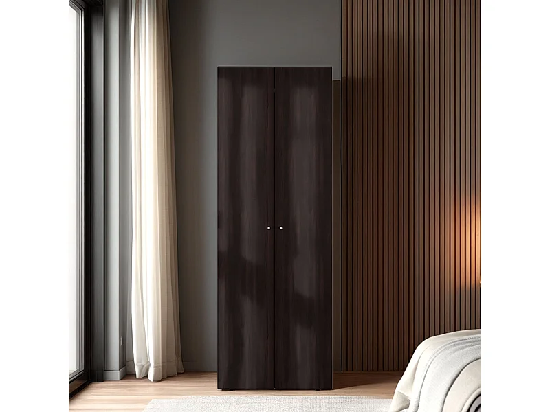 TUHOME Armario alto de 2 puertas World, 4 estantes, almacenamiento vertical, dormitorio, nogal teñido