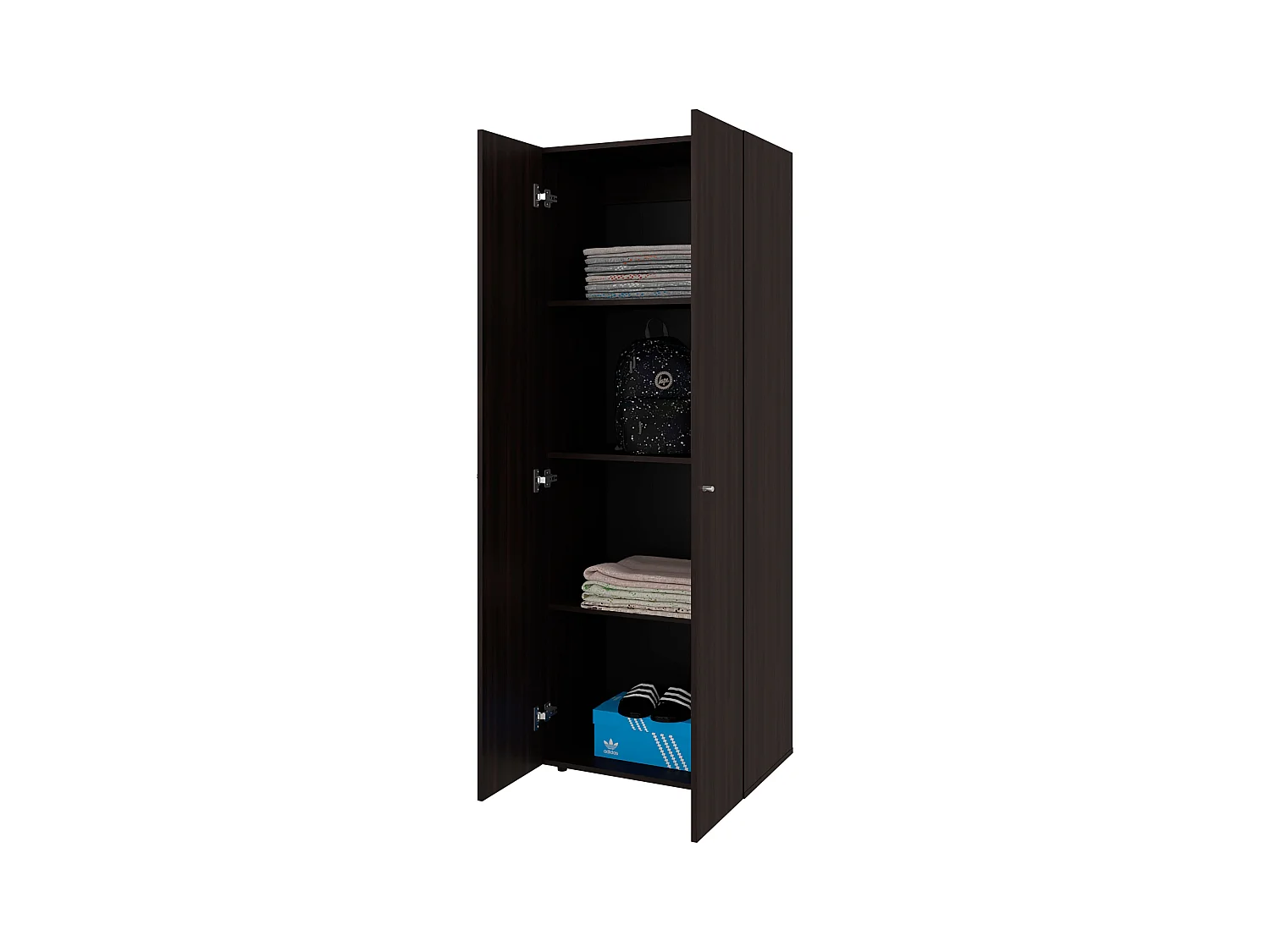 TUHOME Armario alto de 2 puertas World, 4 estantes, almacenamiento vertical, dormitorio, nogal teñido