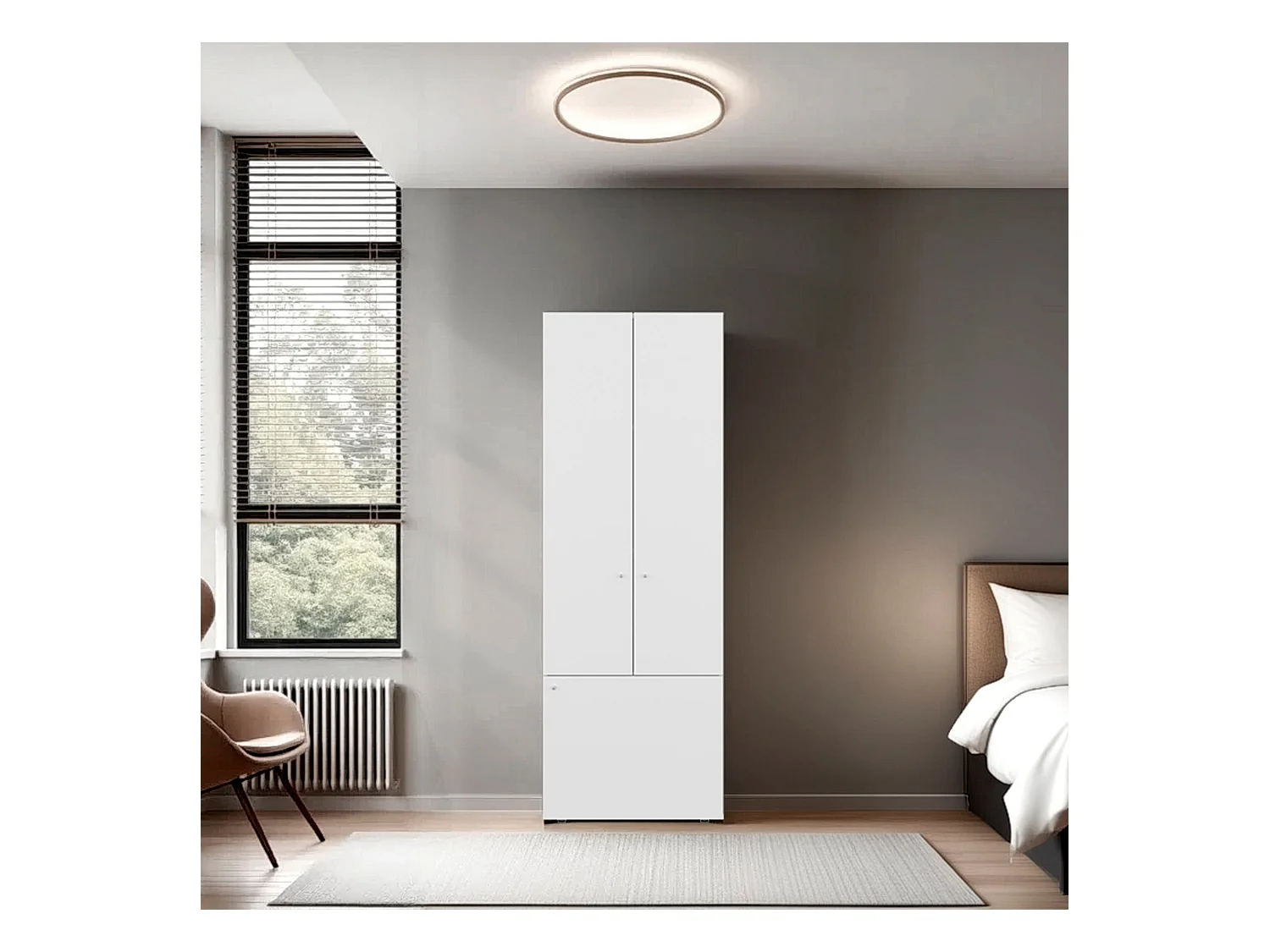 TUHOME Armario alto de 3 puertas con 4 estantes Tolleson, armario independiente para dormitorio o recibidor, blanco