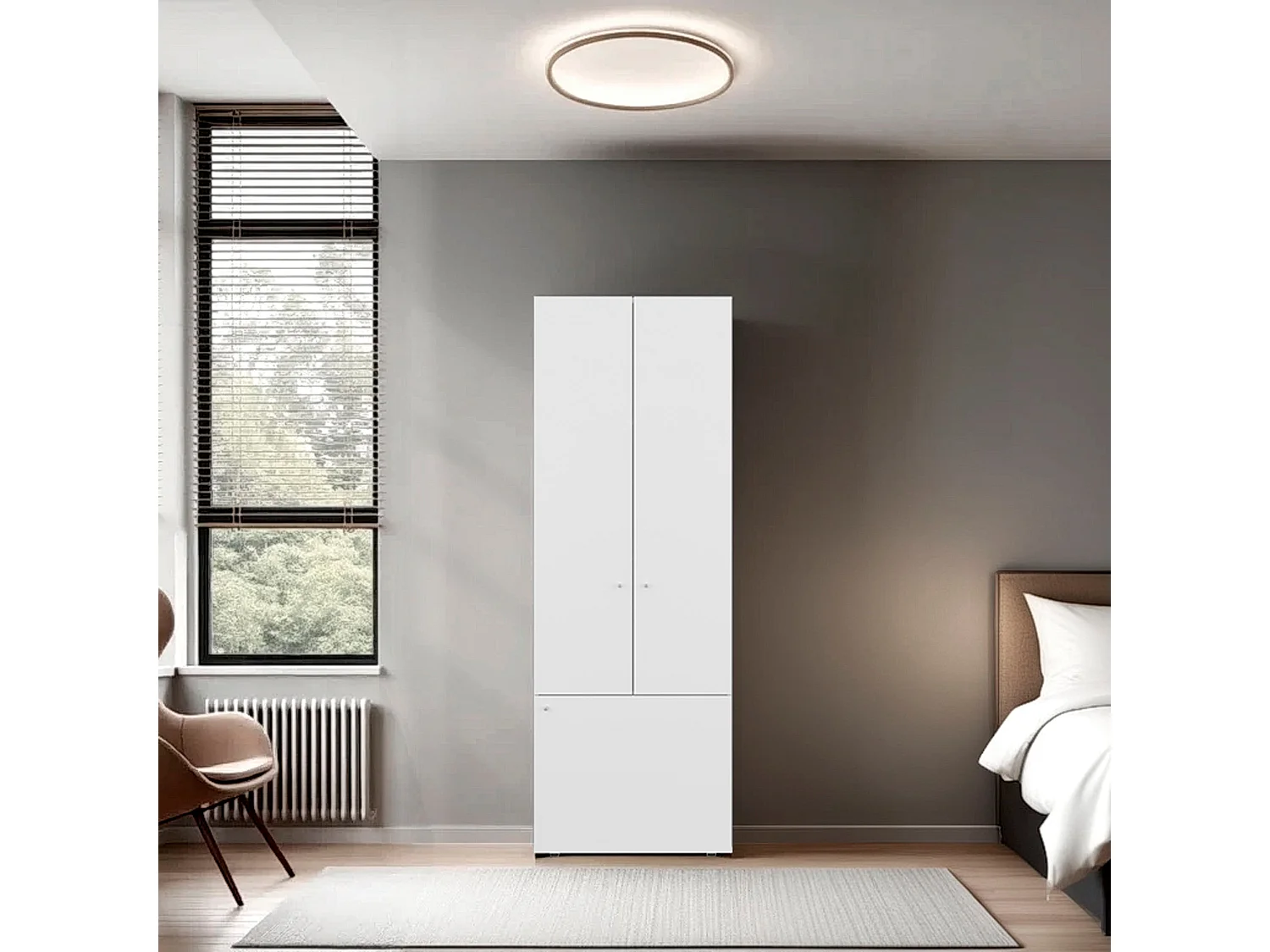 TUHOME Armario alto de 3 puertas con 4 estantes Tolleson, armario independiente para dormitorio o recibidor, blanco