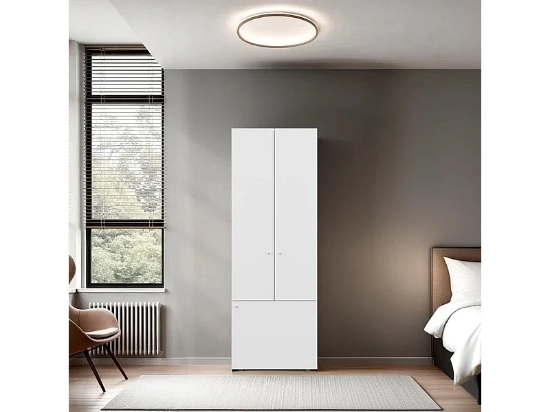 TUHOME Armario alto de 3 puertas con 4 estantes Tolleson, armario independiente para dormitorio o recibidor, blanco