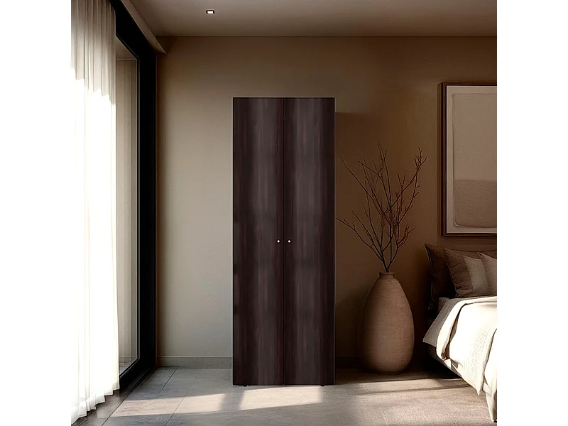 TUHOME Mueble lavabo  Armario alto de 2 puertas, dormitorio, Nogal Teñido