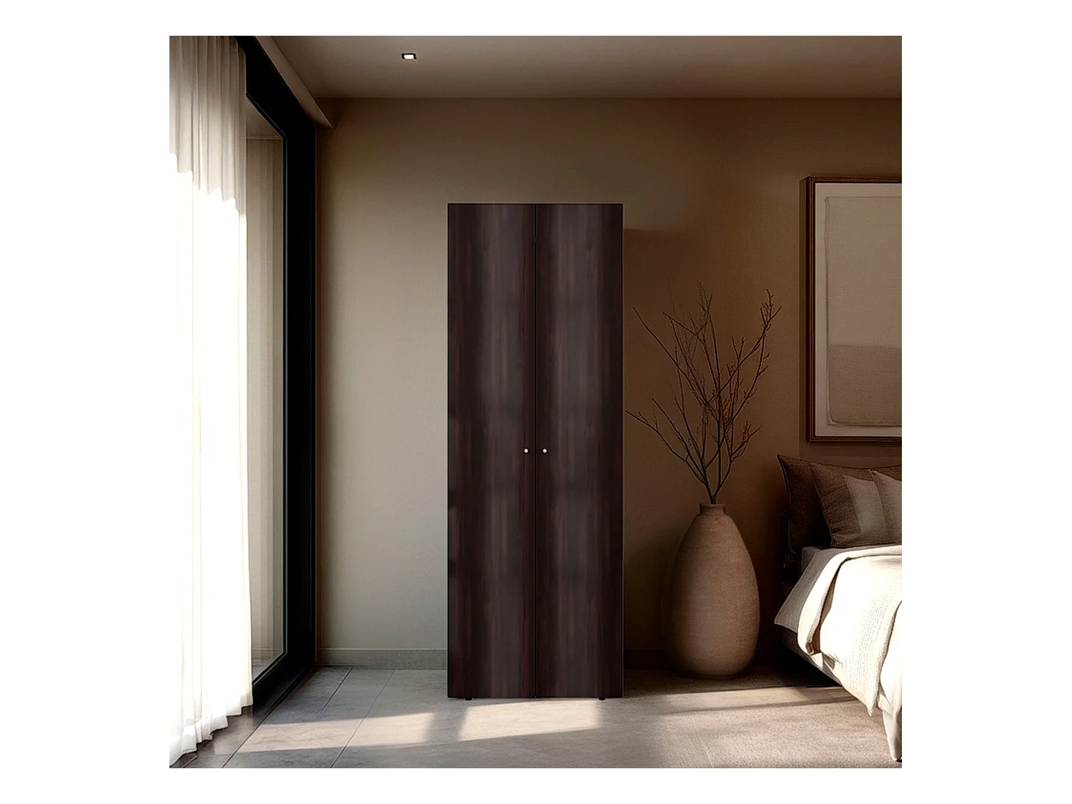 TUHOME Mueble lavabo  Armario alto de 2 puertas, dormitorio, Nogal Teñido