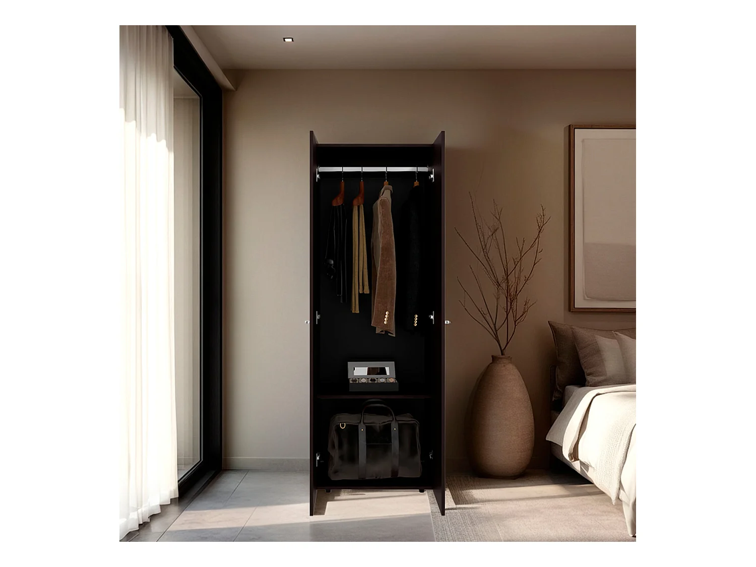 TUHOME Mueble lavabo  Armario alto de 2 puertas, dormitorio, Nogal Teñido