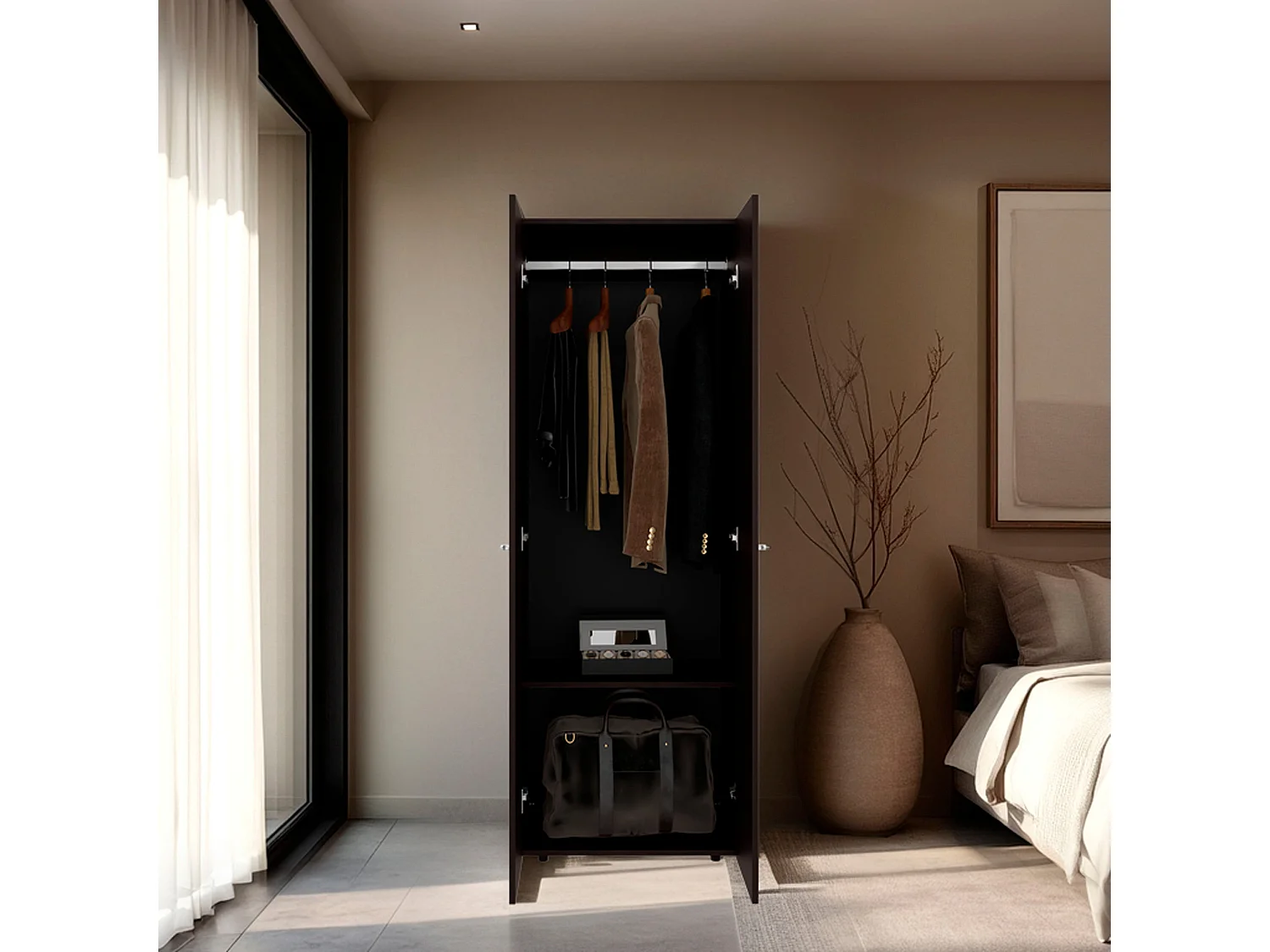 TUHOME Mueble lavabo  Armario alto de 2 puertas, dormitorio, Nogal Teñido