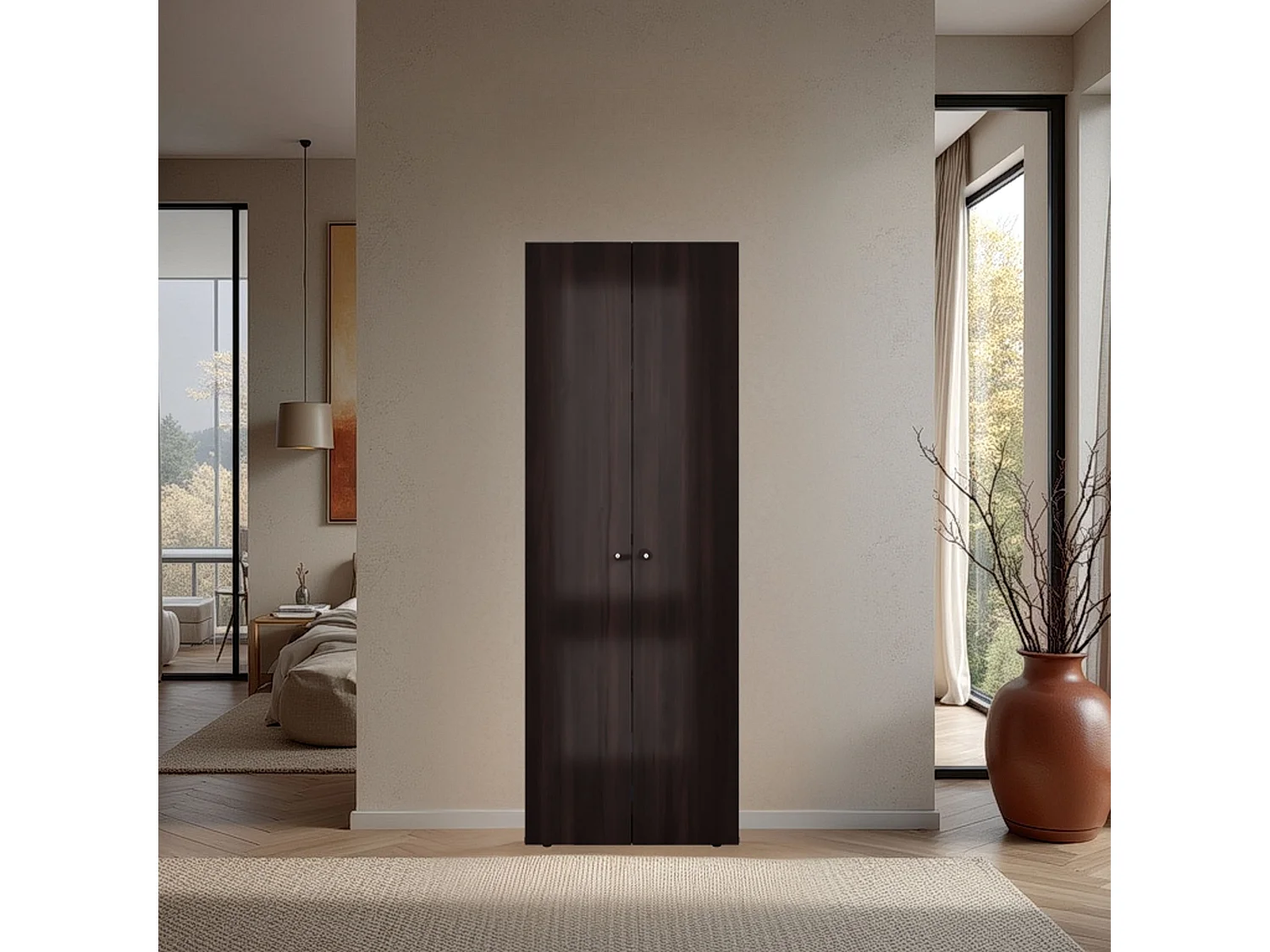 Roupeiro Home de 170 cm com 2 portas, nogueira e preto