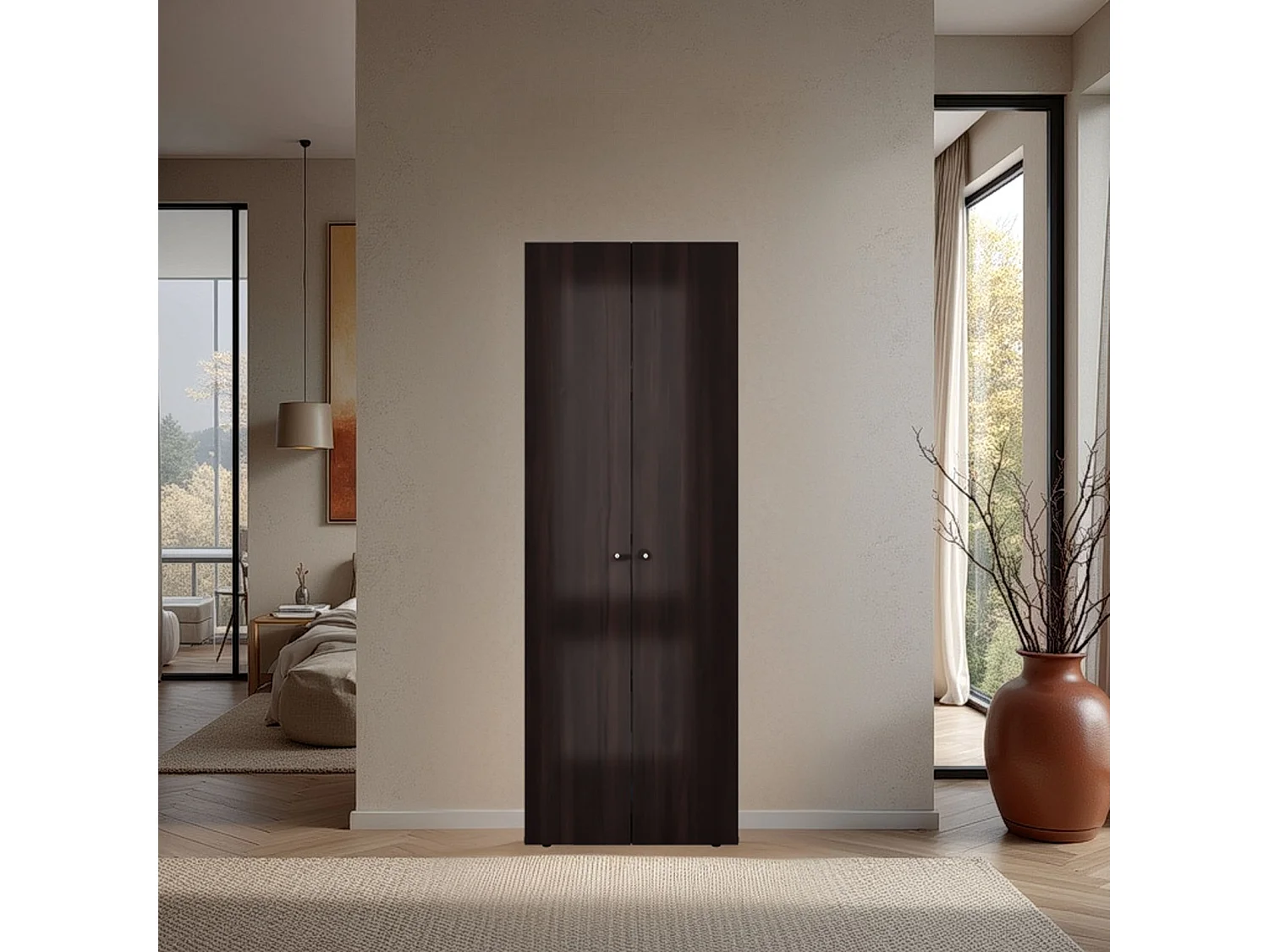 Roupeiro Home de 170 cm com 2 portas, nogueira e preto