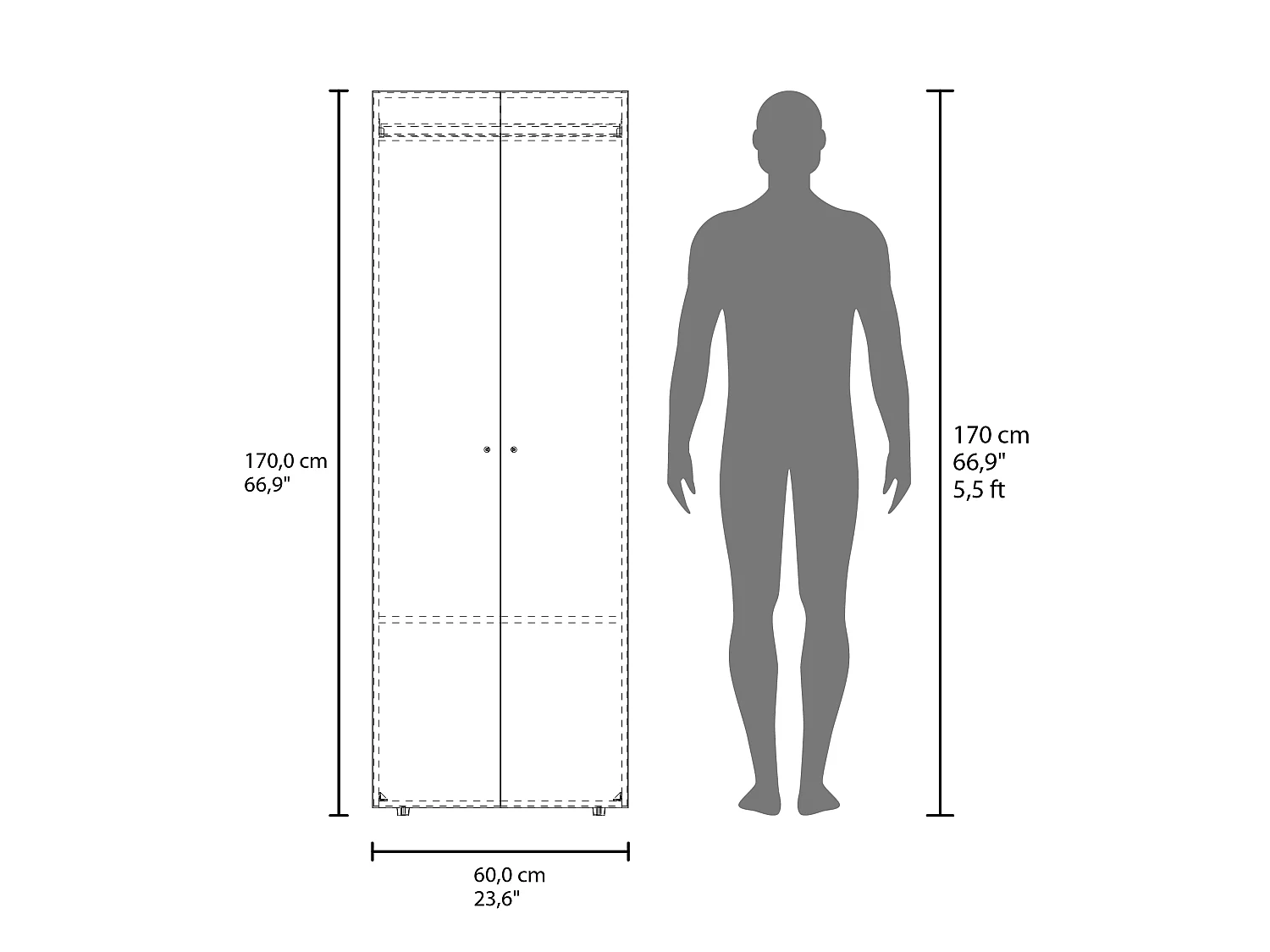 Roupeiro Home de 170 cm com 2 portas, nogueira e preto