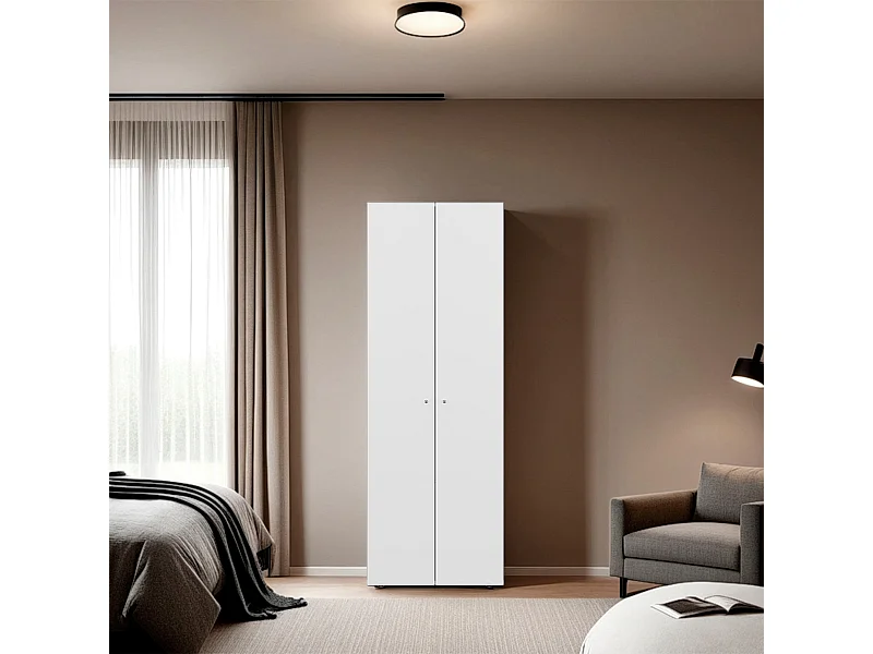 TUHOME Armario alto de 2 puertas World, 4 estantes, almacenamiento vertical, dormitorio, blanco