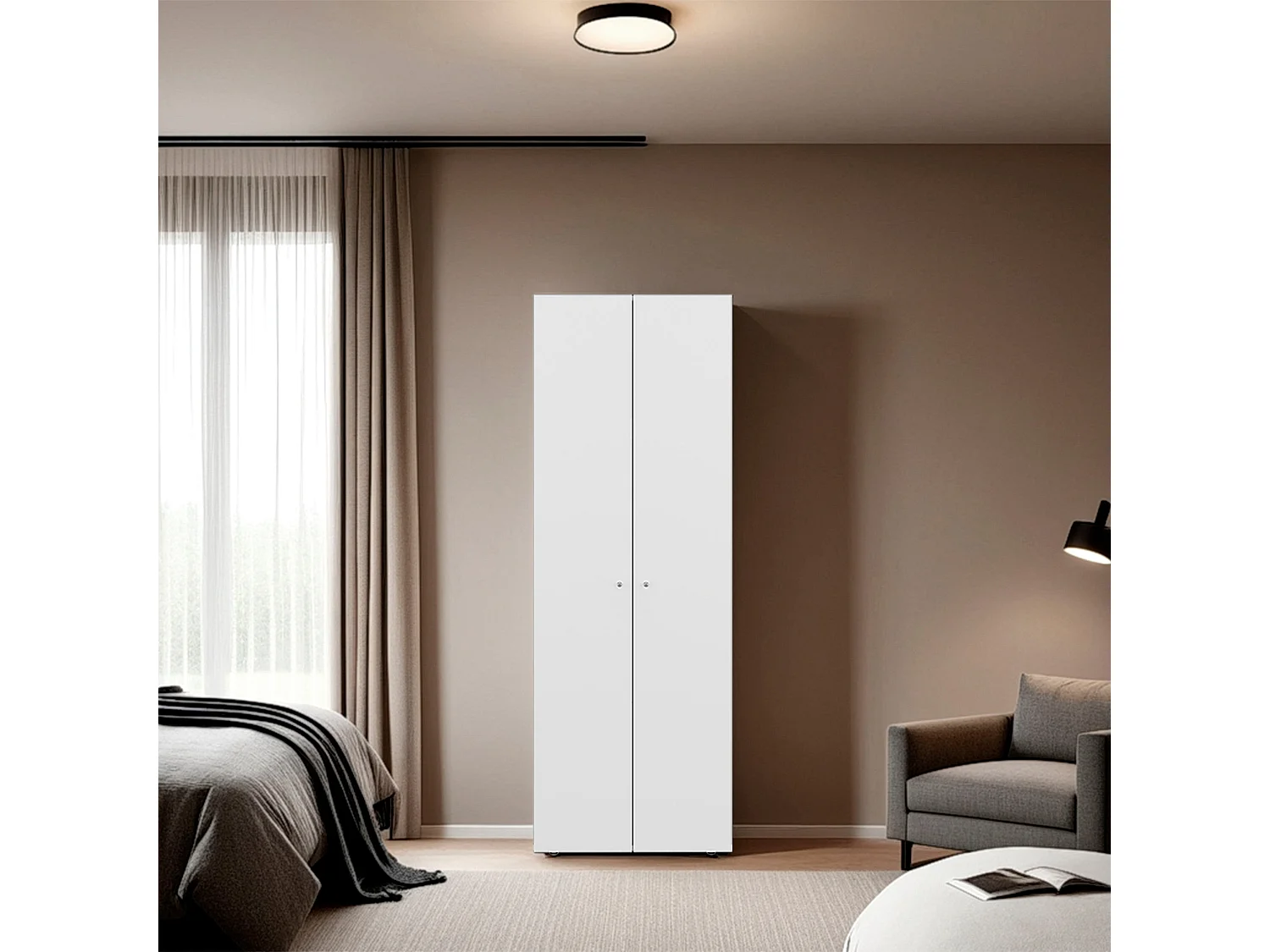 TUHOME Armario alto de 2 puertas World, 4 estantes, almacenamiento vertical, dormitorio, blanco