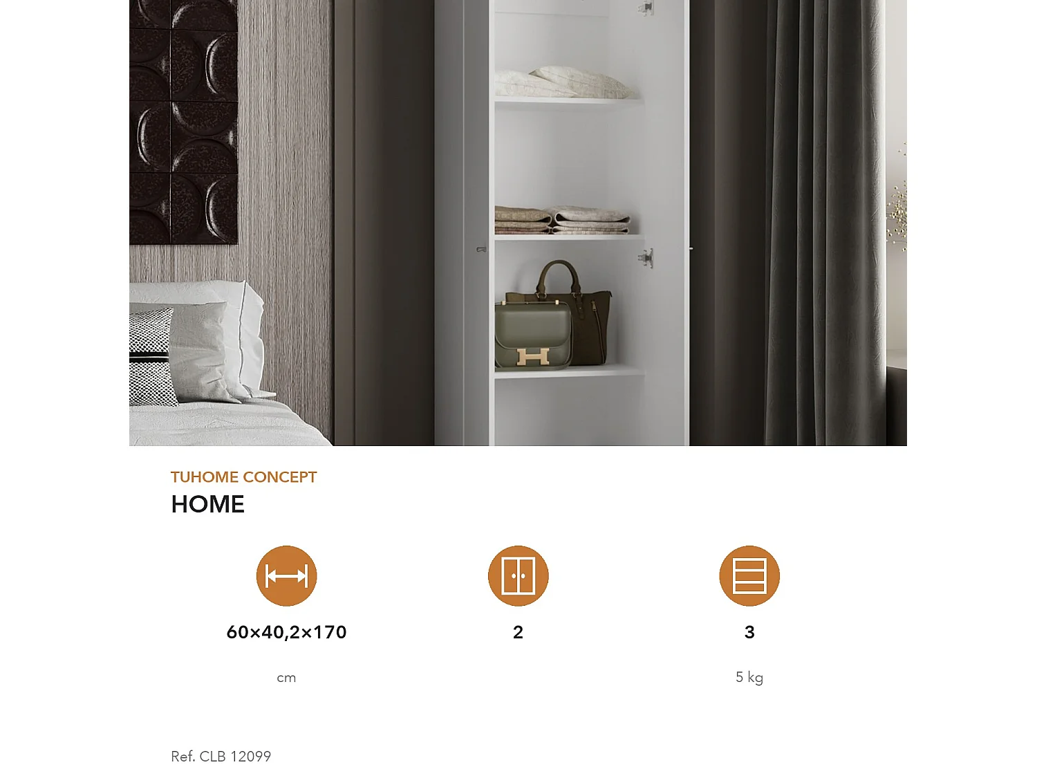 Roupeiro Home de 170 cm com 2 portas, branco