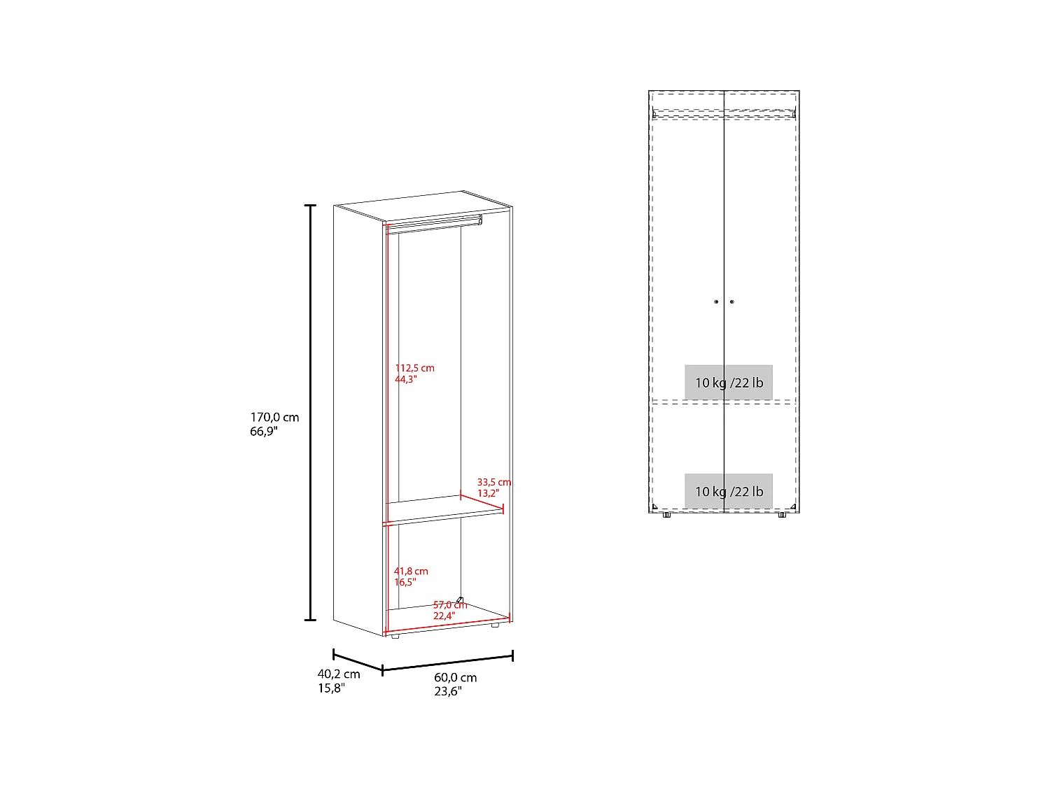 TUHOME Mueble para lavabo  Armario alto de 2 puertas dormitorio, Blanco