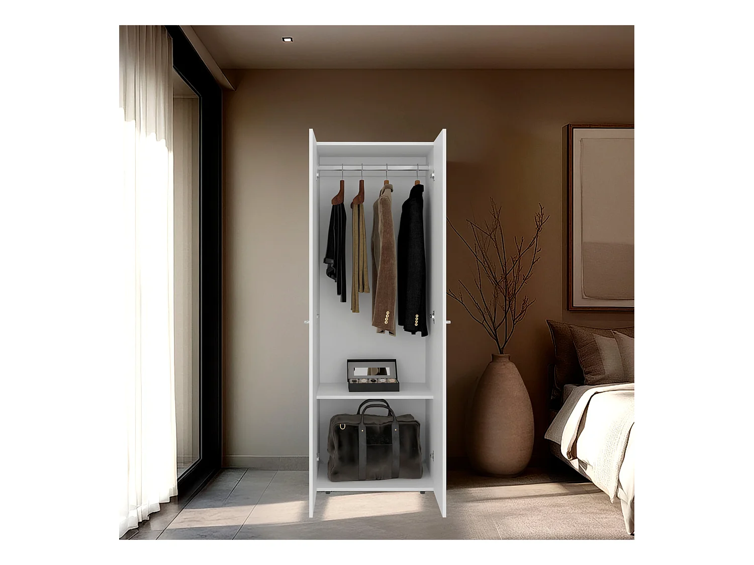 TUHOME Mueble para lavabo  Armario alto de 2 puertas dormitorio, Blanco