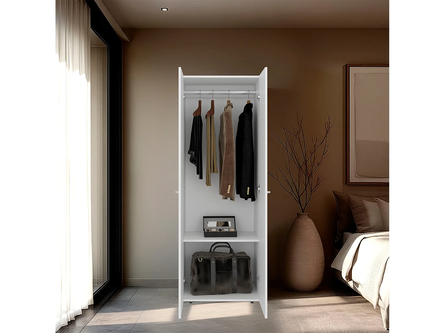 TUHOME Mueble para lavabo  Armario alto de 2 puertas dormitorio, Blanco