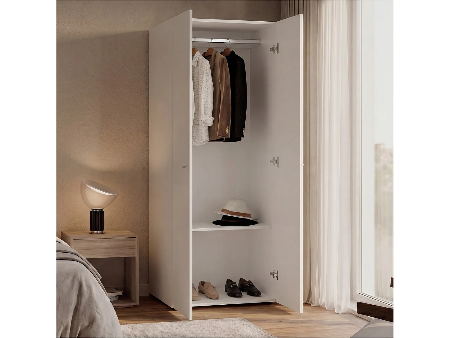 Armario ropero Home de 170 cm con barra de colgar y 1 estante, blanco