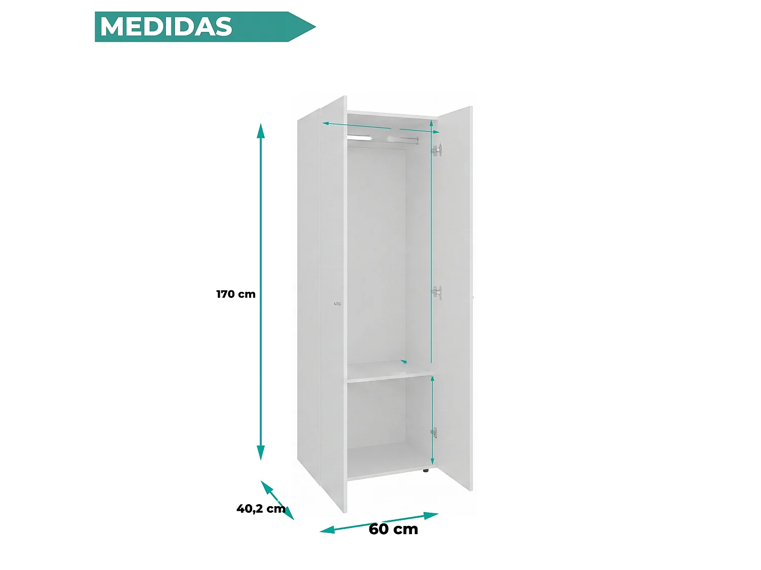 Armario ropero Home de 170 cm con barra de colgar y 1 estante, blanco