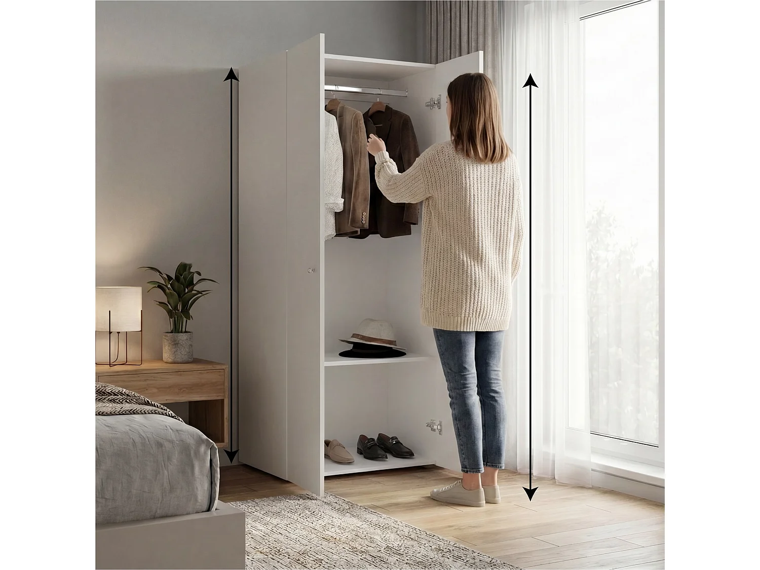 Armario ropero Home de 170 cm con barra de colgar y 1 estante, blanco