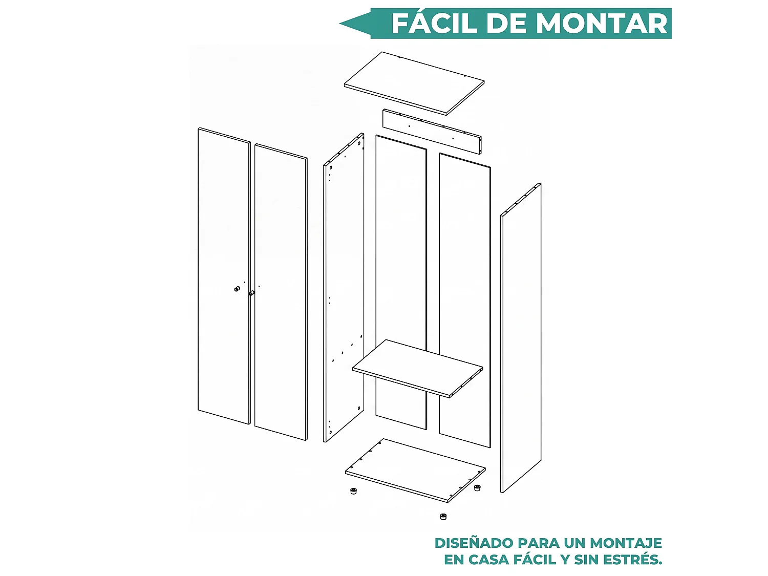 Armario ropero Home de 170 cm con barra de colgar y 1 estante, blanco