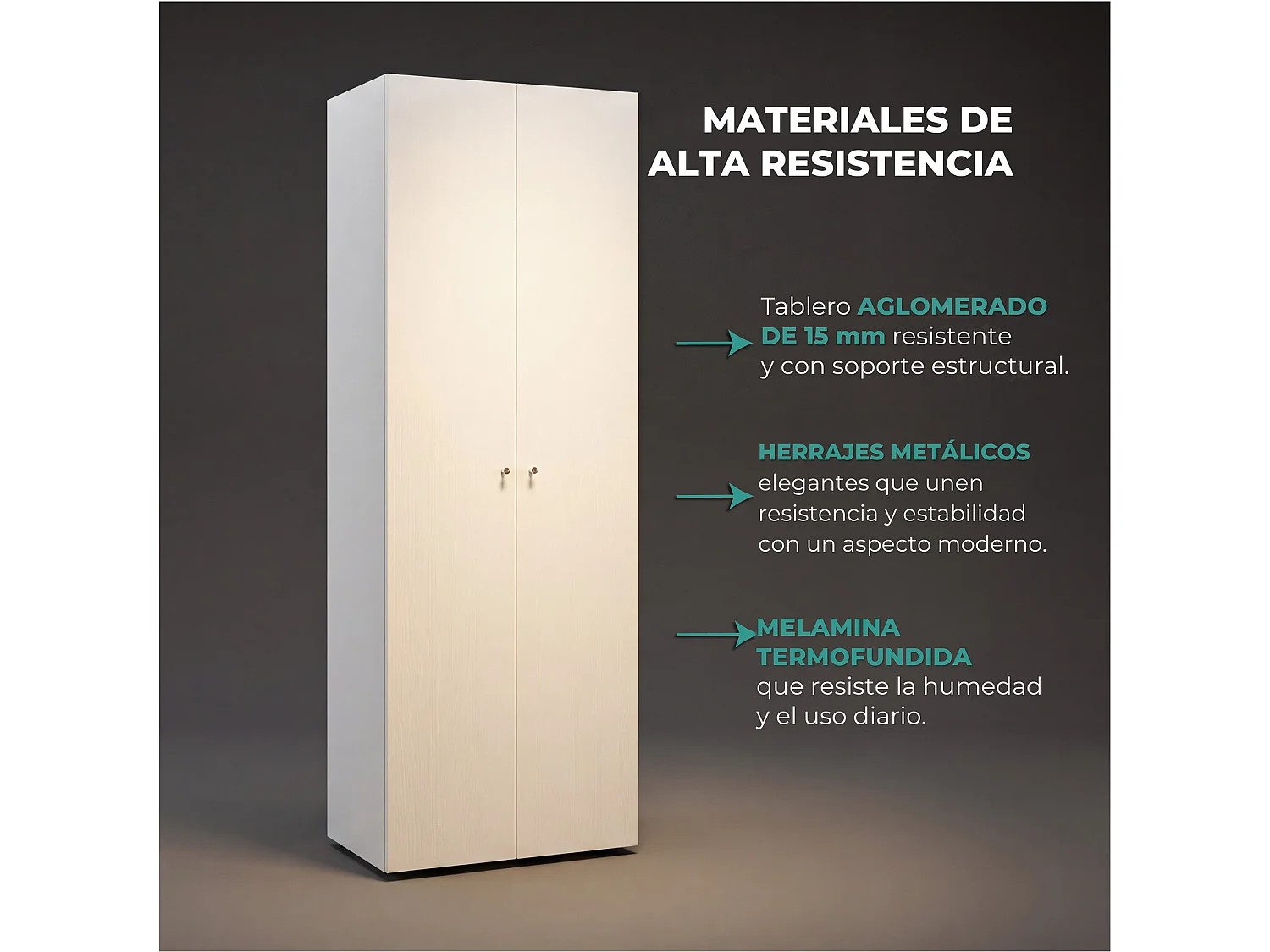 Armario ropero Home de 170 cm con barra de colgar y 1 estante, blanco