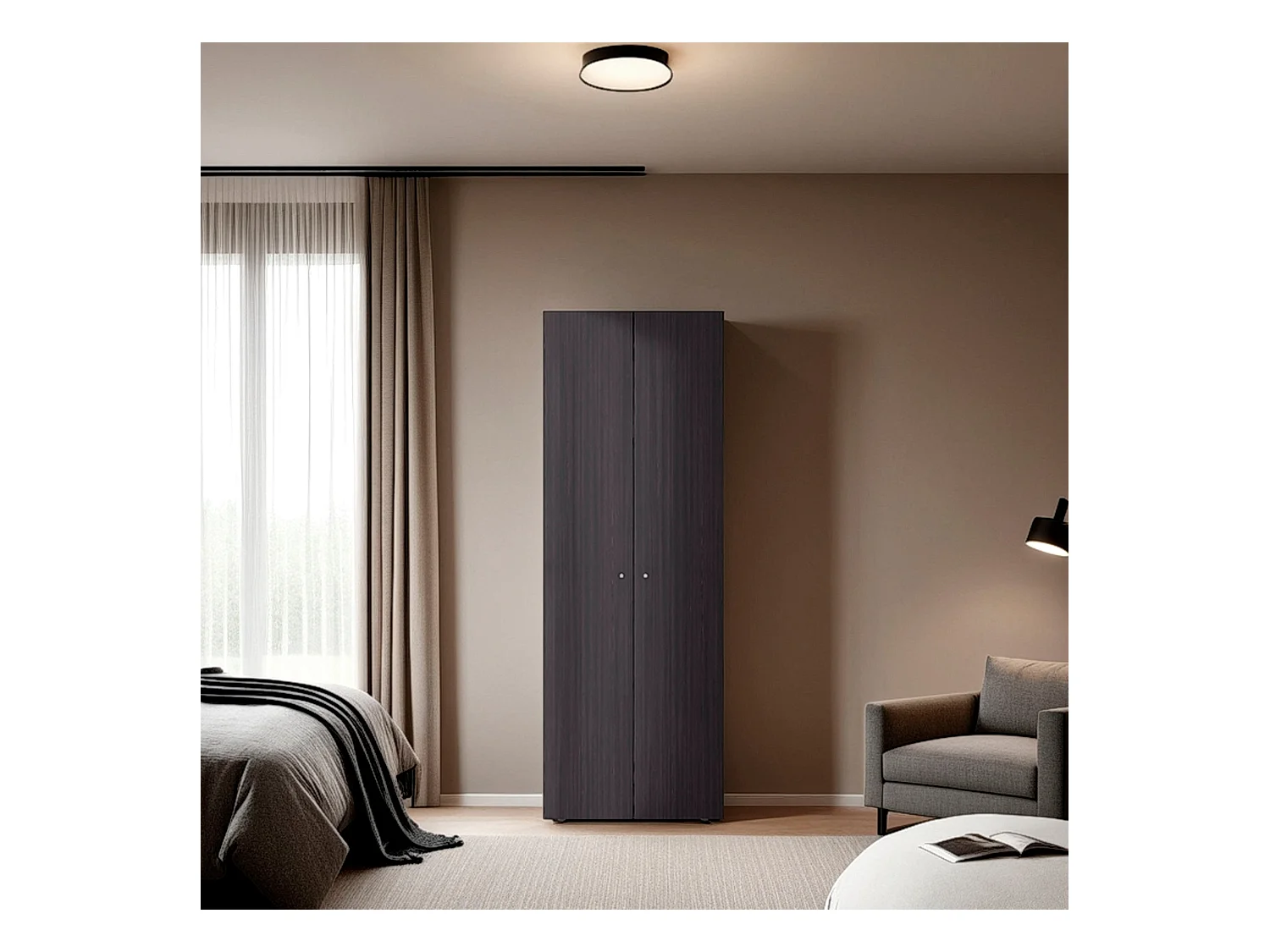 TUHOME Armario alto de 2 puertas World, 4 estantes, almacenamiento vertical, dormitorio, wengué