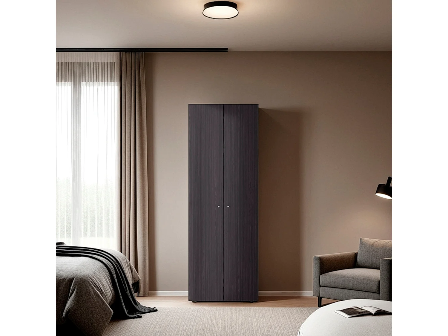 TUHOME Armario alto de 2 puertas World, 4 estantes, almacenamiento vertical, dormitorio, wengué