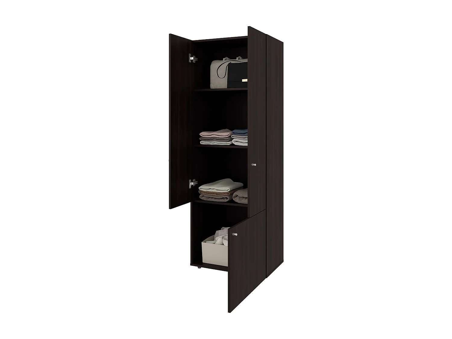 TUHOME Armario alto de 3 puertas con 4 estantes Tolleson, armario independiente para dormitorio o recibidor, nogal teñido