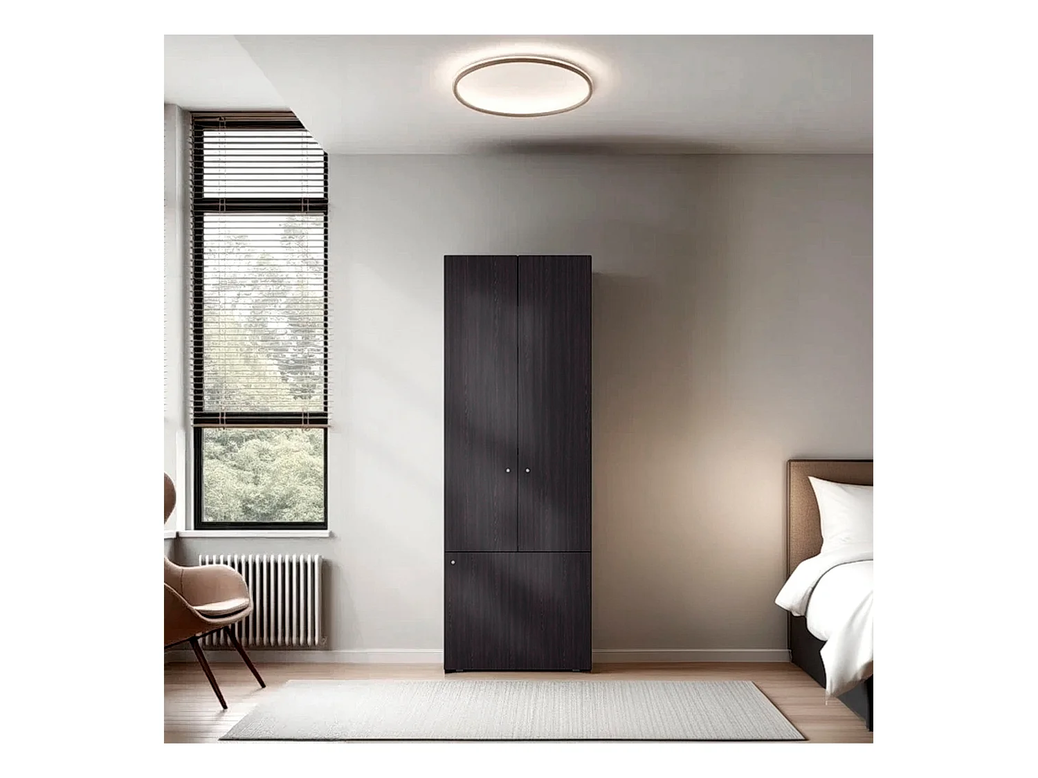 TUHOME Armario alto de 3 puertas con 4 estantes   Armario independiente para dormitorio o recibidor, Wengué