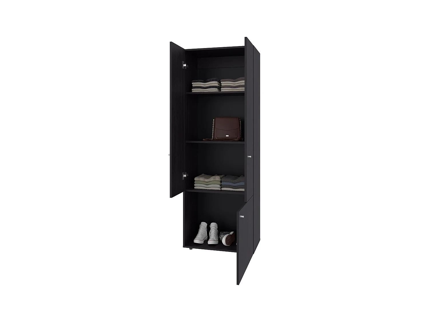 TUHOME Armario alto de 3 puertas con 4 estantes   Armario independiente para dormitorio o recibidor, Wengué