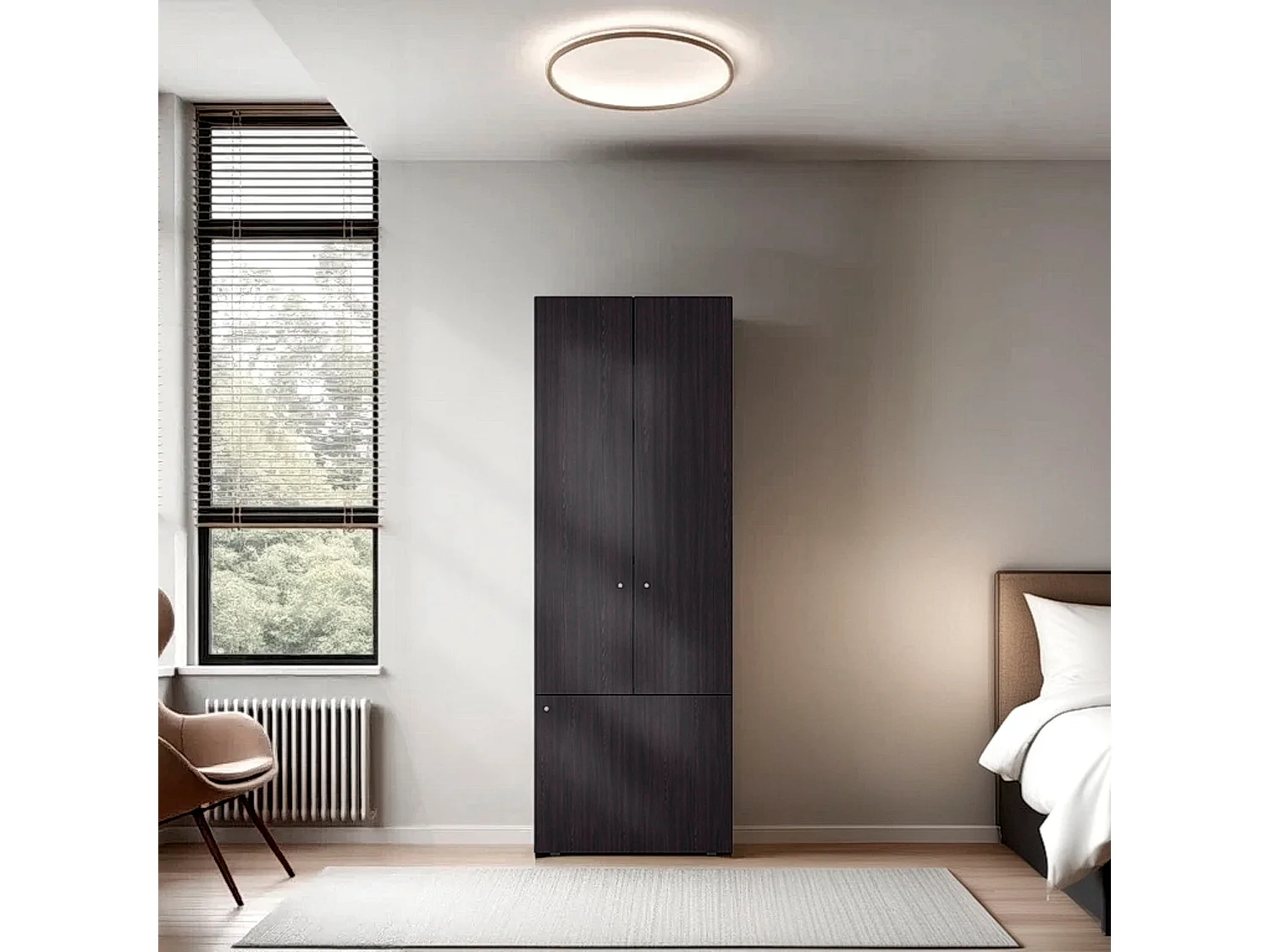 TUHOME Armario alto de 3 puertas con 4 estantes   Armario independiente para dormitorio o recibidor, Wengué