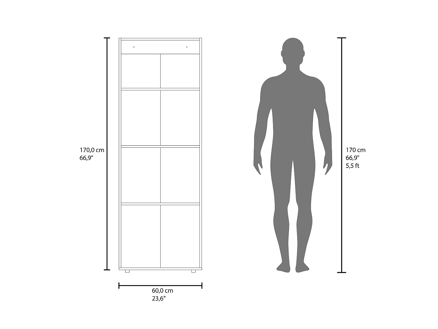 Roupeiro Home de 170 cm com 3 portas, preto
