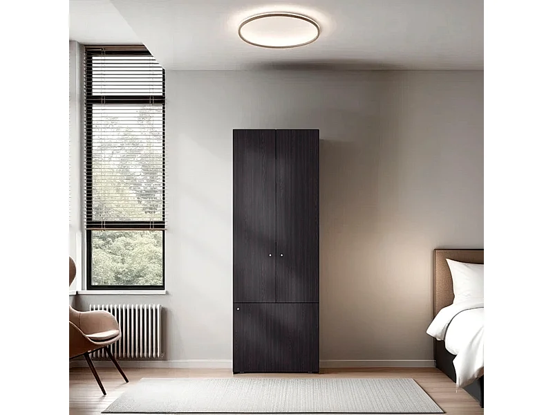 TUHOME Armario alto de 3 puertas con 4 estantes   Armario independiente para dormitorio o recibidor, Wengué