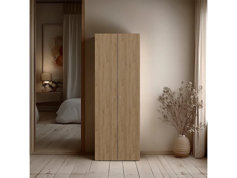 TUHOME lavabo  Armario alto de 2 puertas  dormitorio, Roble natural