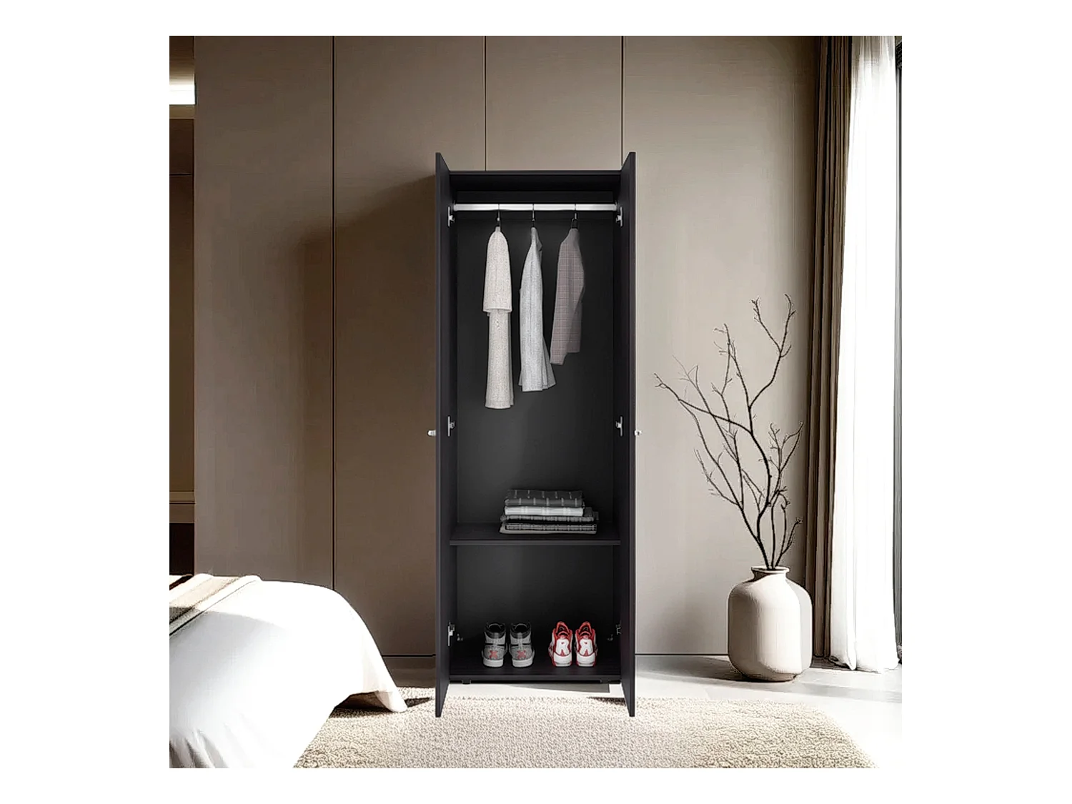 TUHOME Mueble lavabo  Armario alto de 2 puertas,  Dormitorio, Wengué