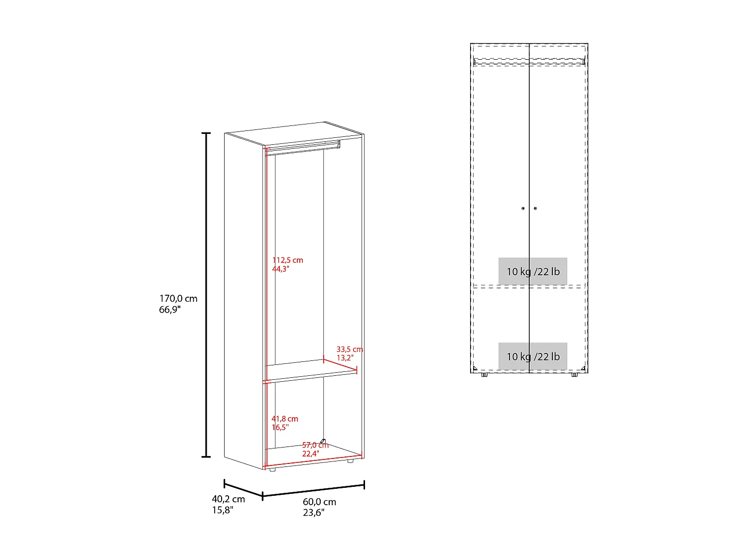 TUHOME Mueble lavabo  Armario alto de 2 puertas,  Dormitorio, Wengué