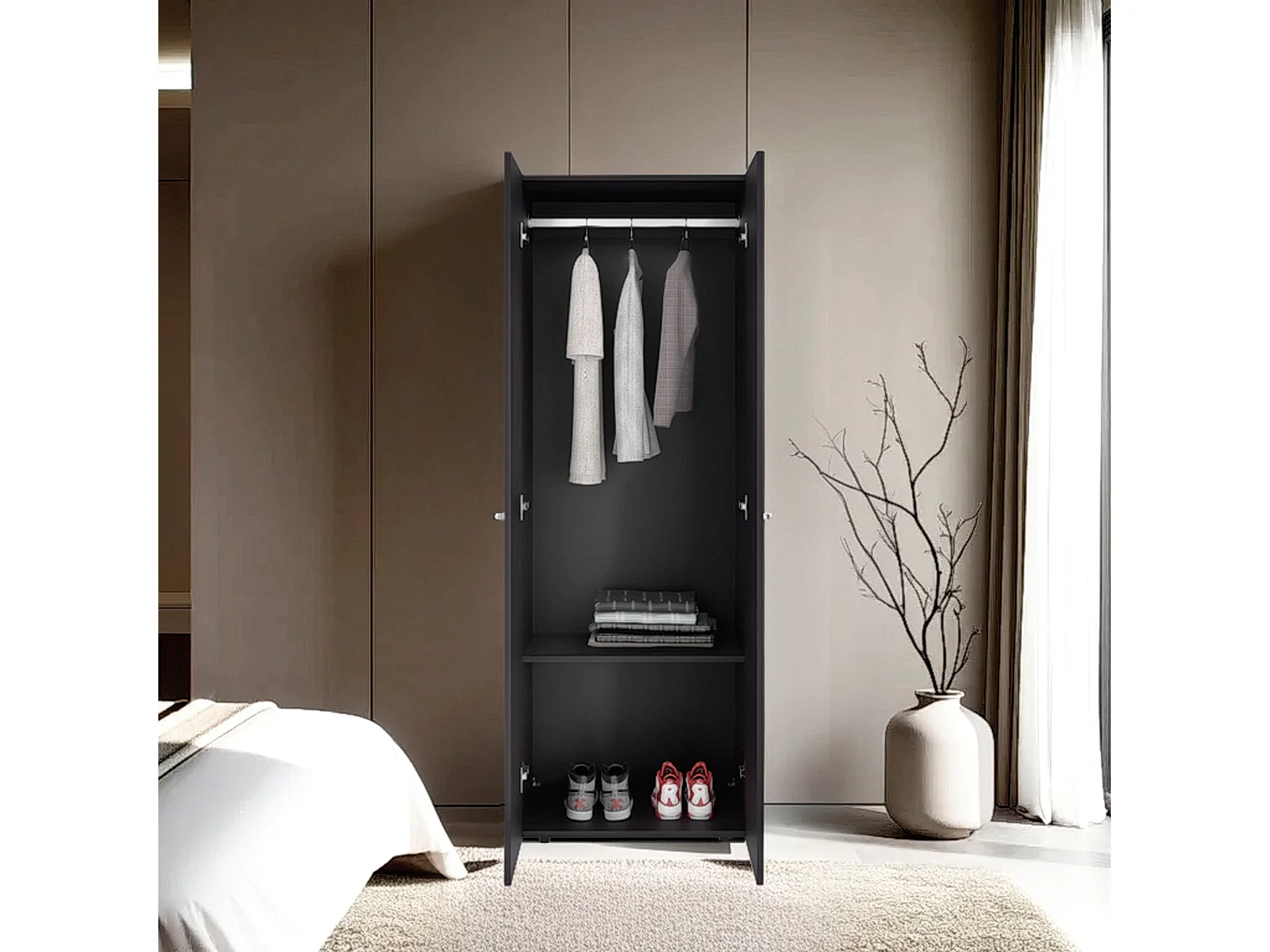 TUHOME Mueble lavabo  Armario alto de 2 puertas,  Dormitorio, Wengué