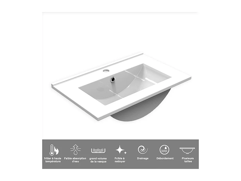 AICA Ensemble meuble de salle de bain Vasque L.60cm 2 tiroirs + lavabo + LED Miroir Rond 70cm + Colonne, Chêne