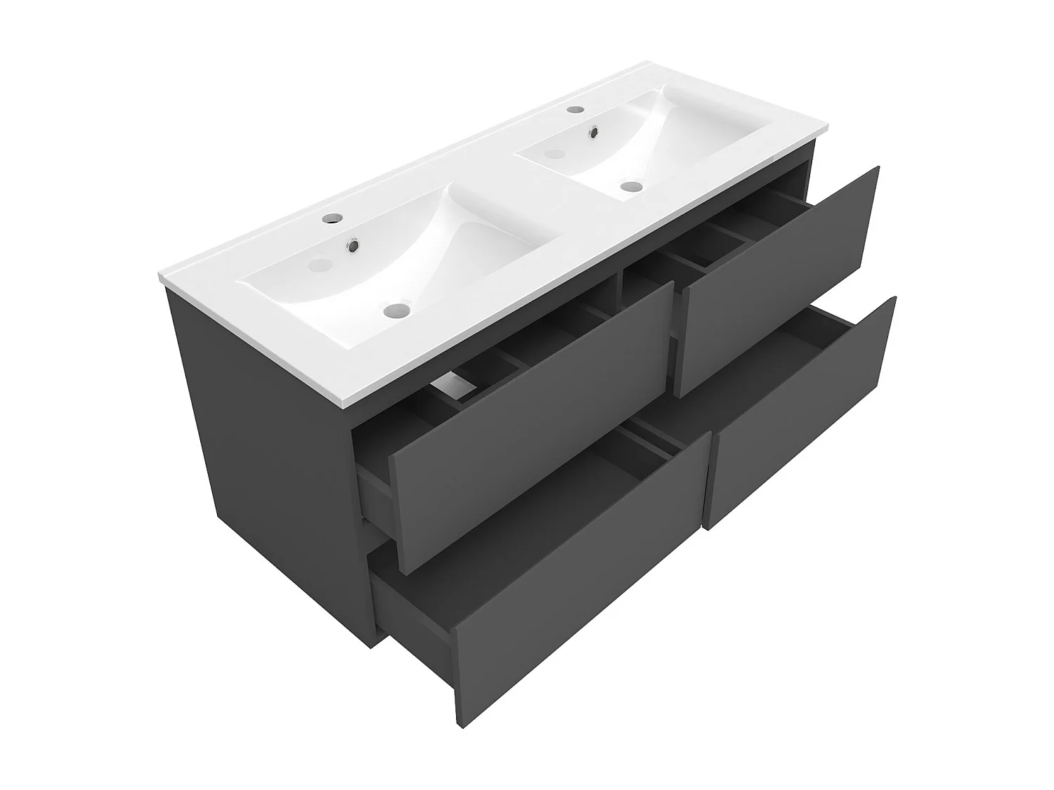 Ensemble meuble double vasque L.120cm 4 tiroirs + lavabo + 2*LED miroirs rond 60cm + colonne B,anthracite,easy