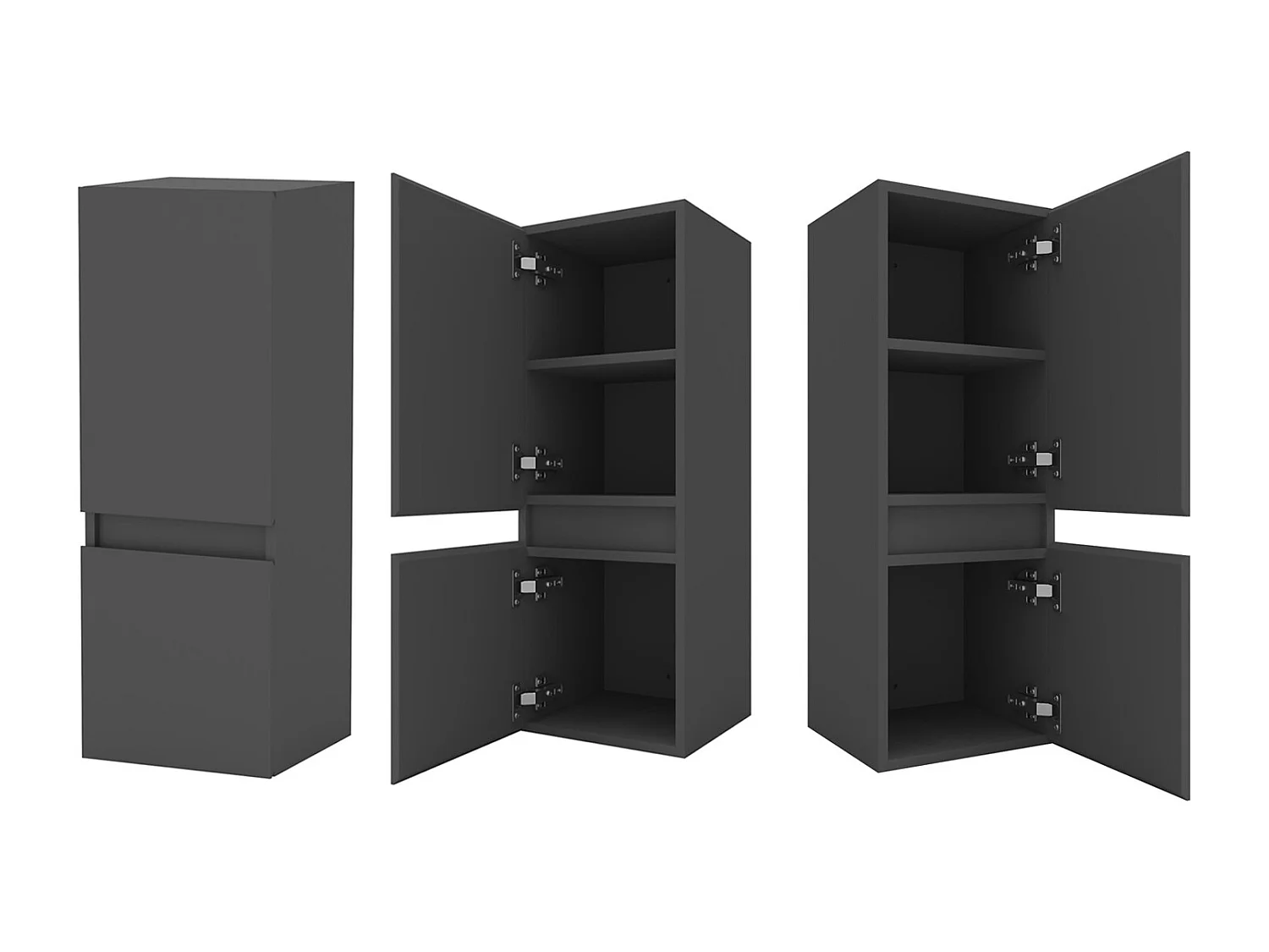 Ensemble meuble vasque L.50cm 2 tiroirs + lavabo + LED miroir rond 60cm + colonne,anthracite,AICA